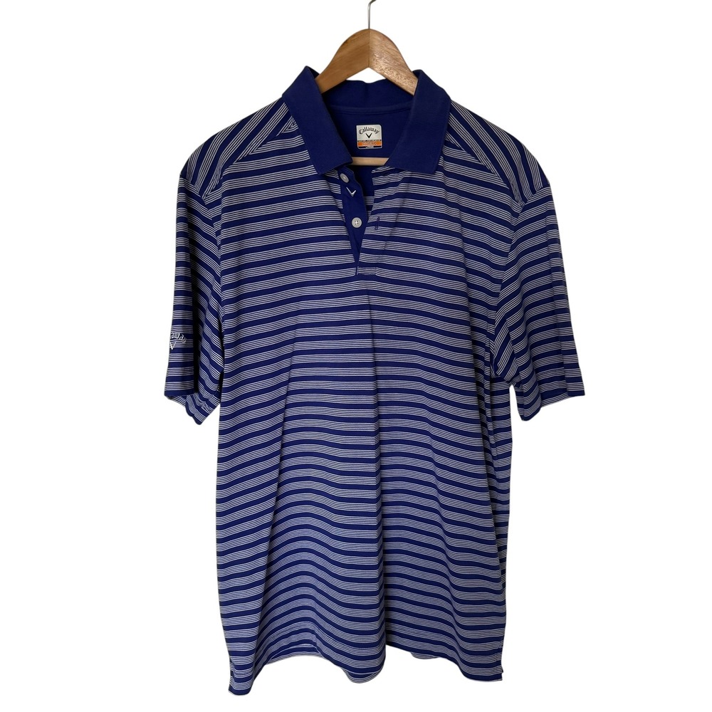 Callaway Polo Shirt Mens Large Blue White Excellent‎ Striped C-Tech Golf